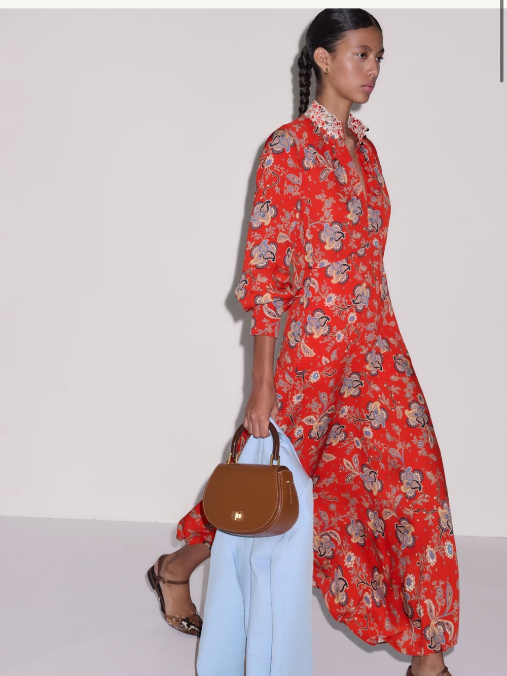 Me + Em Red Paisley Lace-Neck Maxi Dress